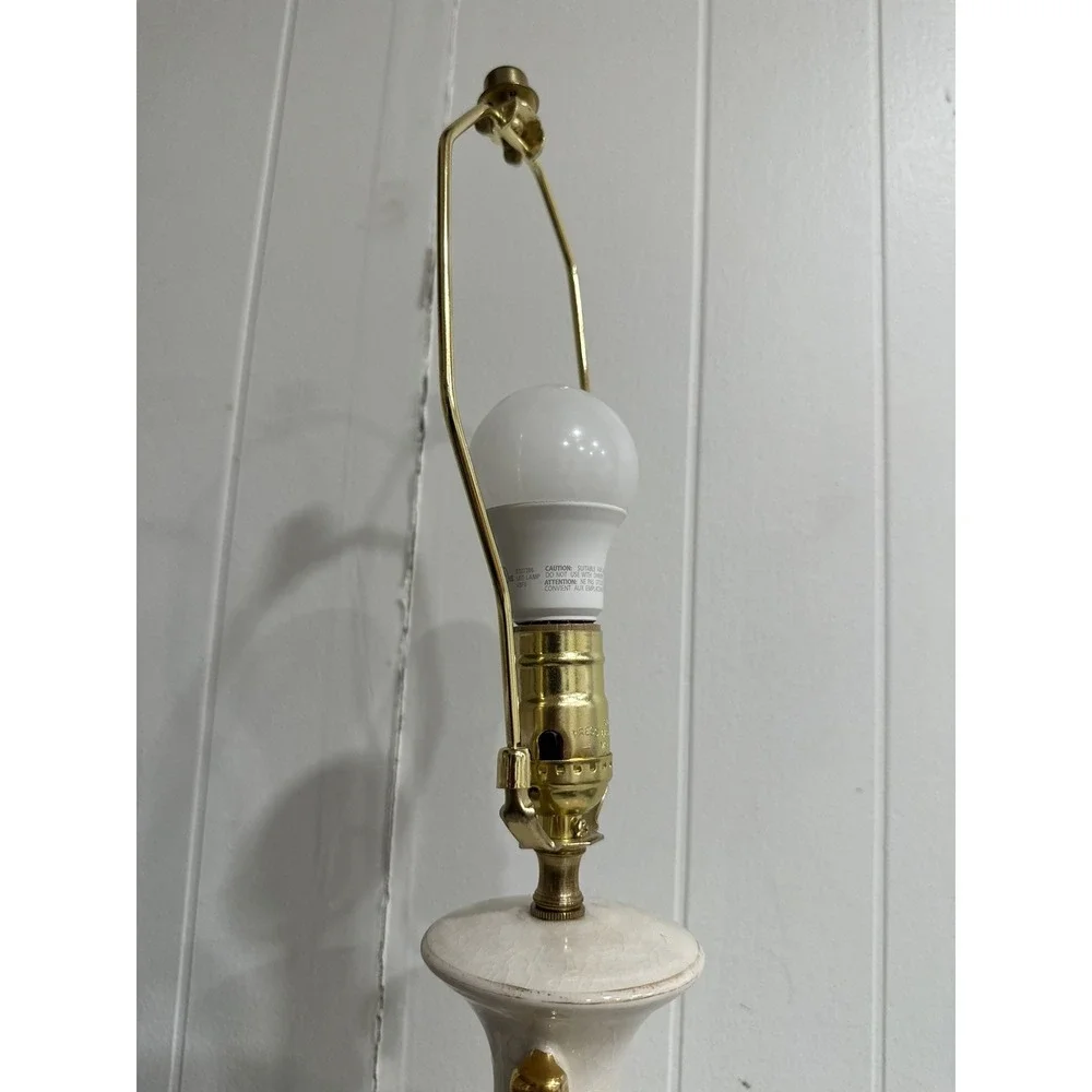 Antique Hand-Painted Porcelain Table Lamp –Floral England Urn Style, Gold Accent